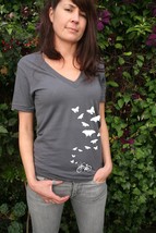 Womens Bike Butterflies on ameican apparel deep V neck- available in 5 c... - $23.00