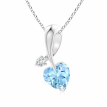Authenticity Guarantee 
Heart-Shaped Aquamarine Ribbon Pendant with Diamond i... - £537.35 GBP