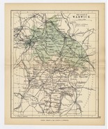 1884 ANTIQUE MAP COUNTY WARWICK WARWICKSHIRE BIRMINGHAM RUGBY COVENTRY E... - £13.78 GBP
