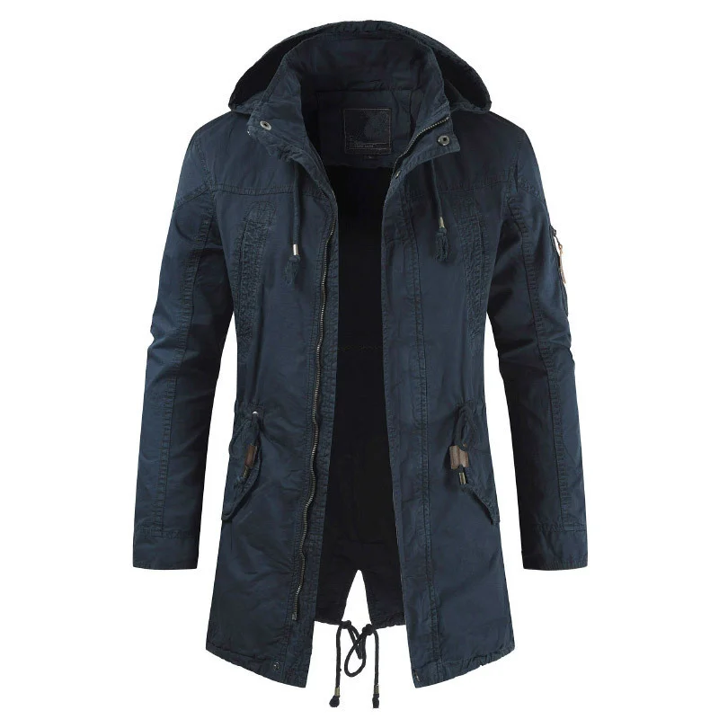 Mens Slim Khaki Jacket High Collar Long Sleeve Casual Long Hooded Jacket... - £353.46 GBP