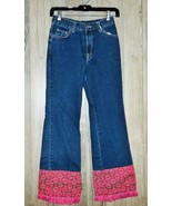 Vintage Jordache Dark Blue High Waist Gypsy Jeans Girl's 10 Pink Fringe Bottom  - $15.00