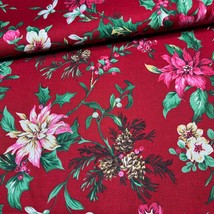 Christmas Floral Fabric Holly Poinsettia Amaryllis Pine Cone VIP Cotton 1 YARD - £7.65 GBP