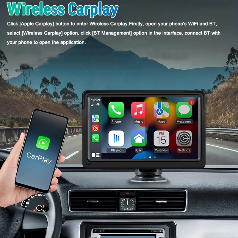 AHOUYD 7&quot; Car Radio Portable Wireless Apple CarPlay Android Auto Stereo - £48.88 GBP+