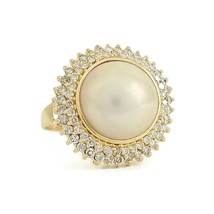 Vintage 1950&#39;s Pearl Diamond Halo Cocktail Ring 14K Yellow Gold, 7.32 Grams - £1,722.49 GBP