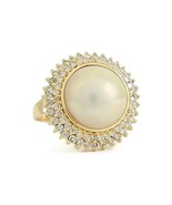 Vintage 1950&#39;s Pearl Diamond Halo Cocktail Ring 14K Yellow Gold, 7.32 Grams - £1,758.84 GBP