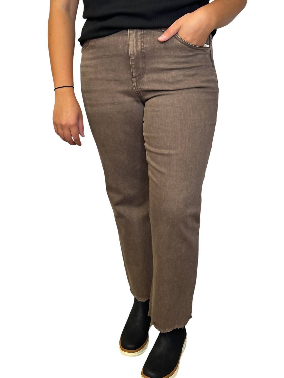 Democracy washed high rise jean in Brown