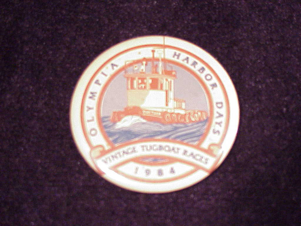 1984 Olympia Harbor Days Vintage Tugboat Races Pinback Button, Pin, Washington - £4.75 GBP