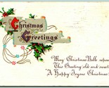 Christmas Greetings Holly Poem Embossed 1912 DB Postcard G12 - $4.42
