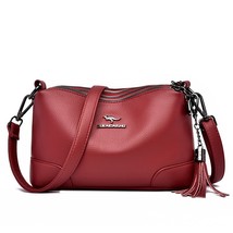 Three Layer Zipper Retro Fringe Women Shoulder Bag High Quality Soft Leather Lad - £45.00 GBP