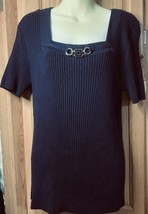 R Q T Womens Plus Size XL Navy Blue Ribbed Sweater Pullover Top Short Sleeve NWT - £14.38 GBP