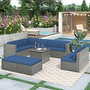 Merax 9 Pieces Patio Furniture Set Outdoor Conversation PE Wicker Rattan... - £1,908.12 GBP