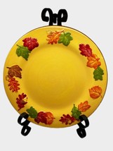HARVEST 2 Dinner Plate 2 Salad Plates Green Orange Red Leaves Yellow Background - £35.12 GBP