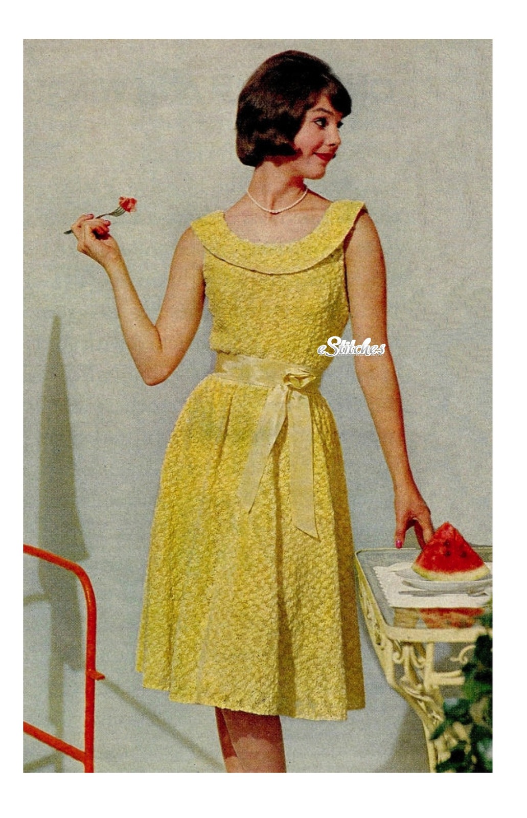 1960s Party Dress with Fun Scooped Neckline and Sash - Knit Pattern (PDF 1063) - $3.75