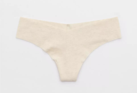 American Eagle Aerie No Show Cotton Thong Panties MEDIUM Heather Frost White New - $15.47