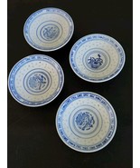 Chinese Set of 4 Long Life Sauce Bowl with Rice Eyes Designs Painted - £16.24 GBP