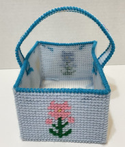 Vintage Handmade Plastic Canvas Cross Stitch Easter Basket Floral 6.25x4... - £11.02 GBP