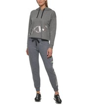DKNY Womens Sport Metallic-Graphic Pullover Hoodie,Black Heather/Silver,Medium - £54.24 GBP