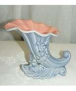 Vintage Red Wing Art Pottery Cornucopia Vase Blue Grey &amp; Pink #1097 - $866.76 MXN