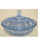 Blue Glass Lidded Candy Dish Intricate Design - £35.37 GBP