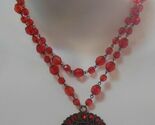 Vintage Signed Robert Rose Double Strand Red Bead Pendant Necklace - $33.41