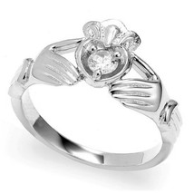 1/3CT Solitario Imitación Diamantes Claddagh Promise Anillo Corazón Blanco Oro - £155.32 GBP
