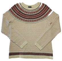 Talbots Fair Isle Ski Sweater Womens M Wool Blend Red White Crew Neck Pullover - £20.91 GBP