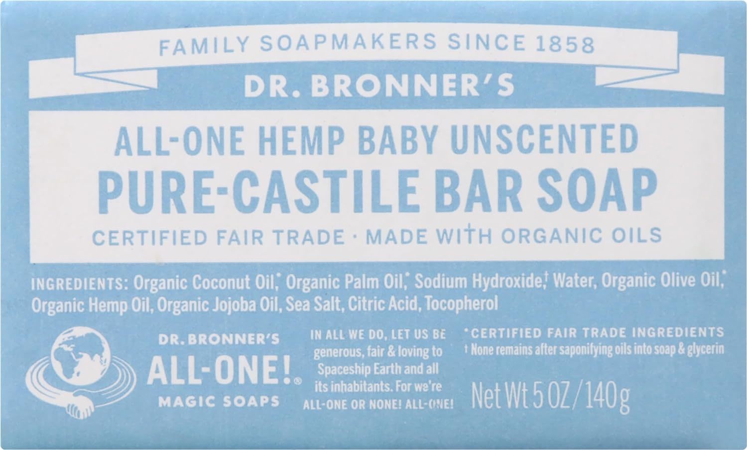 Dr. Bronner's All One Hemp Mild Baby Unscented Pure Castile Bar Soap Made with O - $38.99