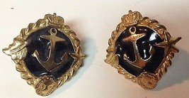 Navy Nautical Earrings Clip On Black and Gold - £6.25 GBP