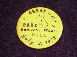 1978 Endicott Washington Pinback Button, Pin, It's Great To Be A Dane, Wa - $5.95