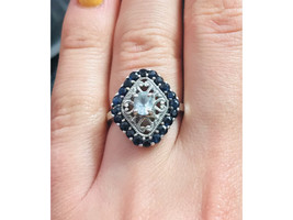 925 STERLING SILVER AQUAMARINE &amp; DARK BLUE SPINEL RING SIZE 7 - $27.05