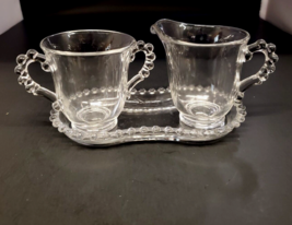Vintage Imperial Glass Candlewick Cream &amp; Sugar Set with Tray Plate - £23.34 GBP
