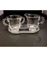 Vintage Imperial Glass Candlewick Cream &amp; Sugar Set with Tray Plate - £23.22 GBP