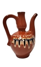 Vintage Troyan Bulgarian Redware Pitcher Rakia Hand Painted Glazed 7.5&quot; tall - £14.88 GBP