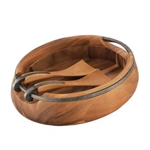 nambe Anvil Salad Bowl with Servers | Large Wooden Serving Bowl for Fruit, Salad - £188.64 GBP