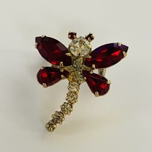 Simulated Red Ruby &amp; Diamond vintage Dragonfly Brooch - £22.71 GBP