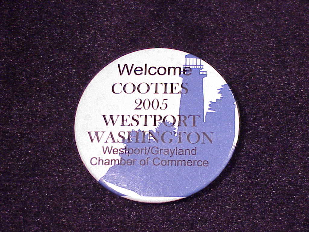 Welcome Cooties 2005 Westport Washington Pinback Button Pin, Westport, Grayland  - $5.95