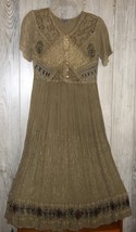 Vintage Embroidered Dark Olive Green Boho Dress Small MPH Festival Gypsy  - $35.00