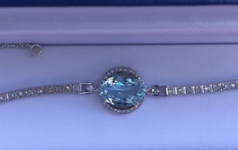 VVS 10 ct aquamarine .7 ct Diamond Platinum &amp; 14k gold bracelet bangle 6... - £7,834.47 GBP