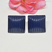 Vintage LES BERNARD Large Blue Lucite Square Clip On Earrings - £18.04 GBP