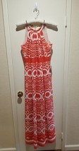 Eliza J Dress Geometric Print Halter Lined Nordstrom Size 6 Orange White Crepe  - £54.95 GBP