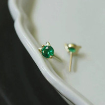 9ct Solid Gold Emerald Cat Stud Zirconia Earrings Handmade. - novelty, green, 9K - £55.93 GBP
