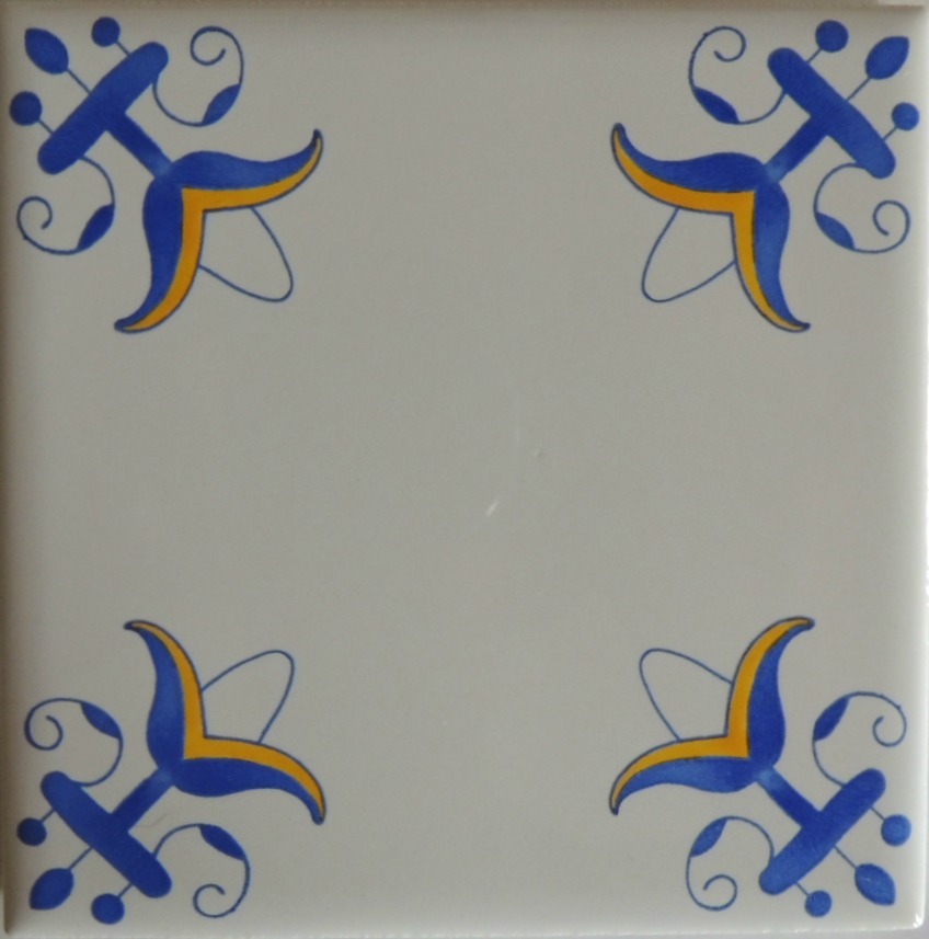 Blue and white Delft Style wall tiles Lilly flower in blue and yellow - $6.00