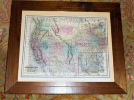 Original 1865 Sam Bowles map of the Territories and Pacific States in oak frame - £232.76 GBP