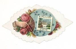 Antique Victorian Calling Card Frank L. Lawrence Fan Roses 1800s - £6.38 GBP