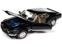 1969 Ford Mustang GT Raven Black w White Stripes Gold Interior 1/18 Diecast Car - £88.02 GBP