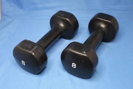 Hand Weights Set of 2 - 8 lb Vinyl Coated Exercise &amp; Fitness Dumbbell Black Used - £16.04 GBP