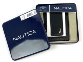 Nautica Men&#39;s Classic J-Class Leather Front Pocket Wallet Black Boxed - £19.66 GBP