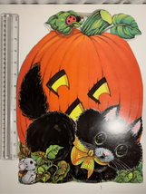 Vintage Halloween Paper Wall Decor-Pumpkin Cat Display Dmg *Like Beistle - $10.59