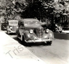 c1940 Cars Parked Along Curb Black and White Automobiles Front View Photograph - £7.88 GBP