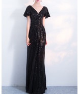 BLACK Maxi Sequin Dress Outfit Women Fitted Custom Plus Size Sequin Dress - $139.90